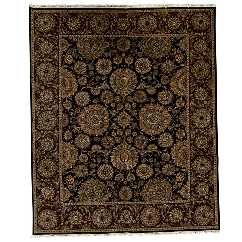Tapis beige / noir / rouge / jaune noué à la main de haute qualité