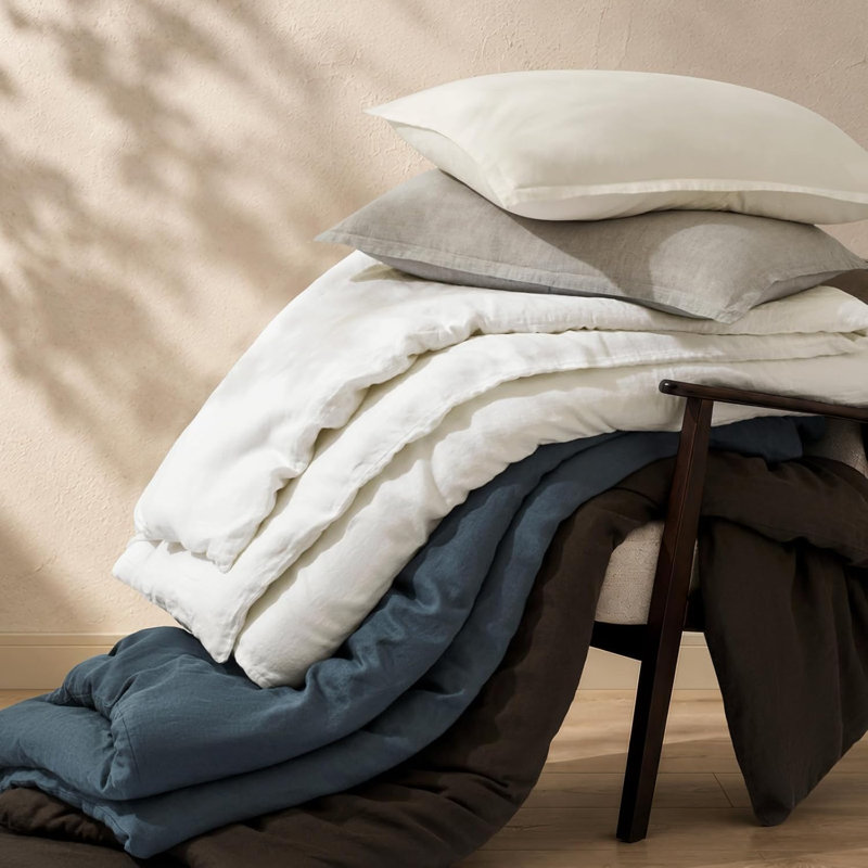 Ensemble de housse de couette 100% lin EverGrace, Vichy naturel, Double / grand (90 po x 92 po)