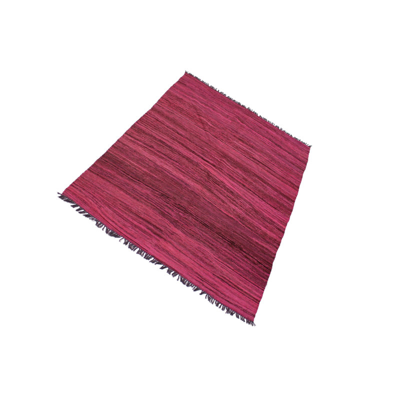 Tapis rose rayé en laine noué à la main de 5 pi 9 po x 7 pi 6 po Farnando
