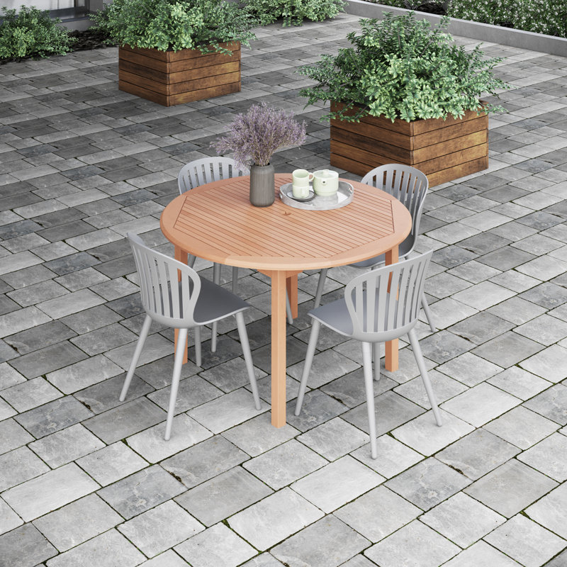 Anautica Outdoor Patio 5pc FSC Solid Teak Wood and Aluminum Dining Set, Gray