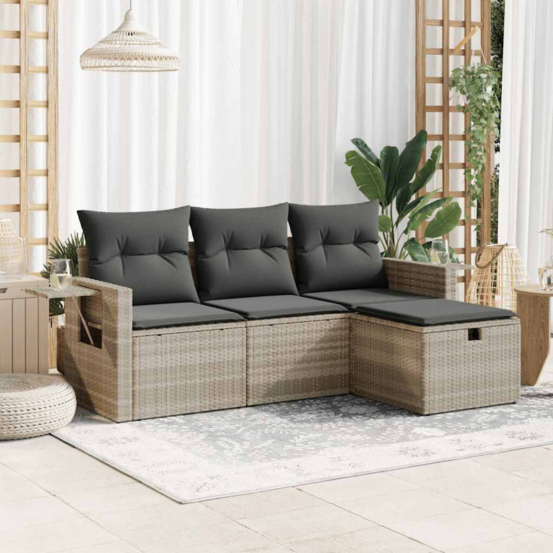 Garden Sofa Set Light Grey PE Rattan, Powder-Coated Steel Medium