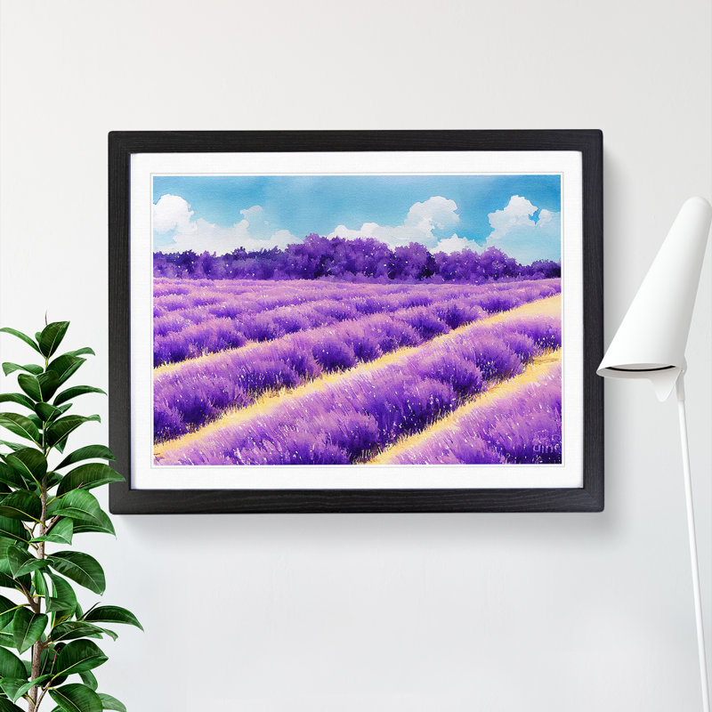 Watercolour Lavender Field Vol.2 - Single Picture Frame Print, Black, 46cm H x 64cm W x 2cm D