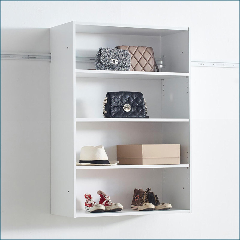 Closet System | Modular Modern Wall Mounted with Ample Storage | White | Wood, White