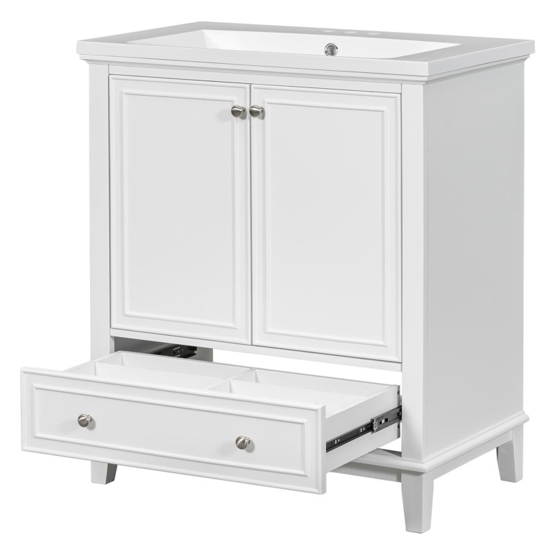 Meuble-lavabo 30 po avec lavabo en céramique, Argent argent, Blanc