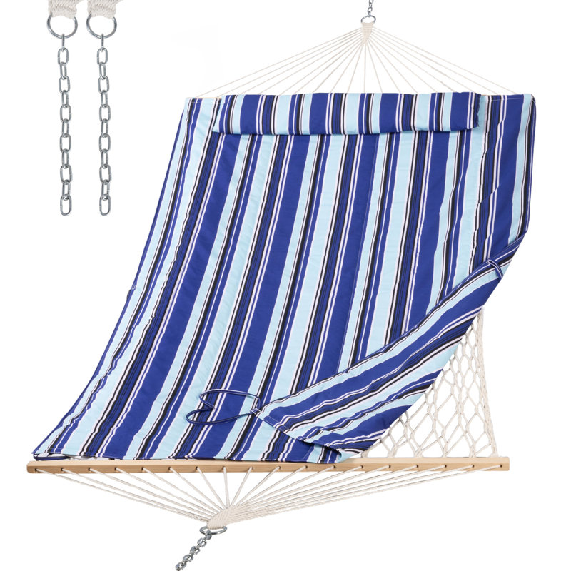 Hamac double à barre d'écartement Volkrad, Blue/Aqua Striped