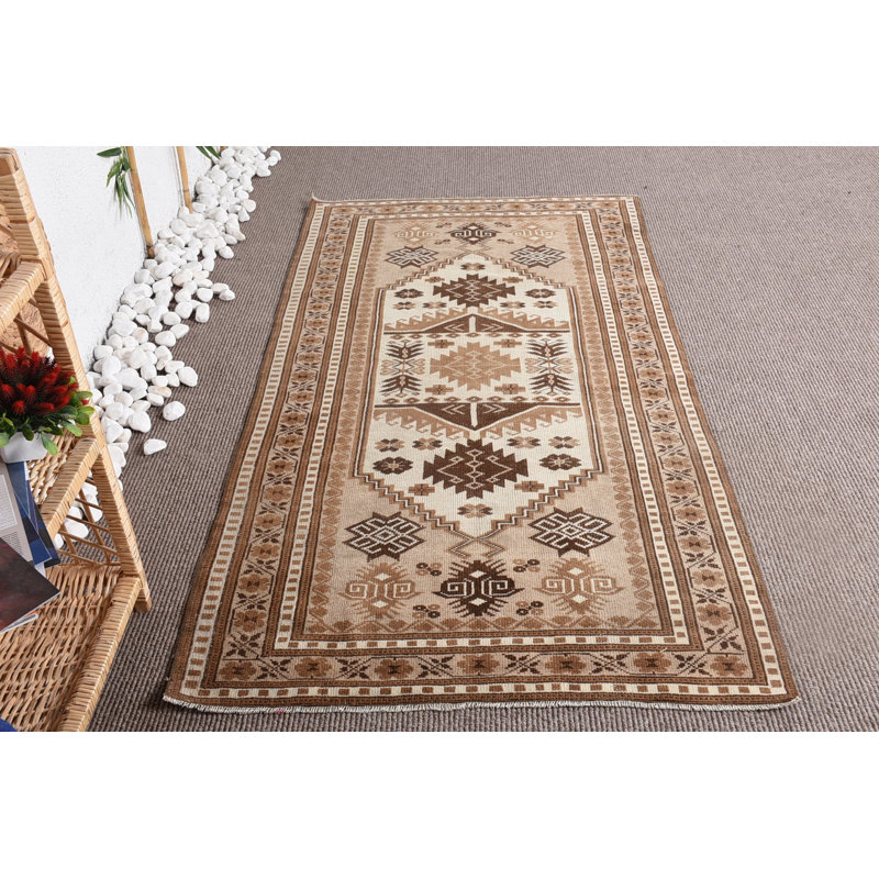 Tapis rétro, tapis Oushak, tapis décoratifs beige 3,4 pi x 6,2 pi, tapis turc, tapis de chambre à coucher