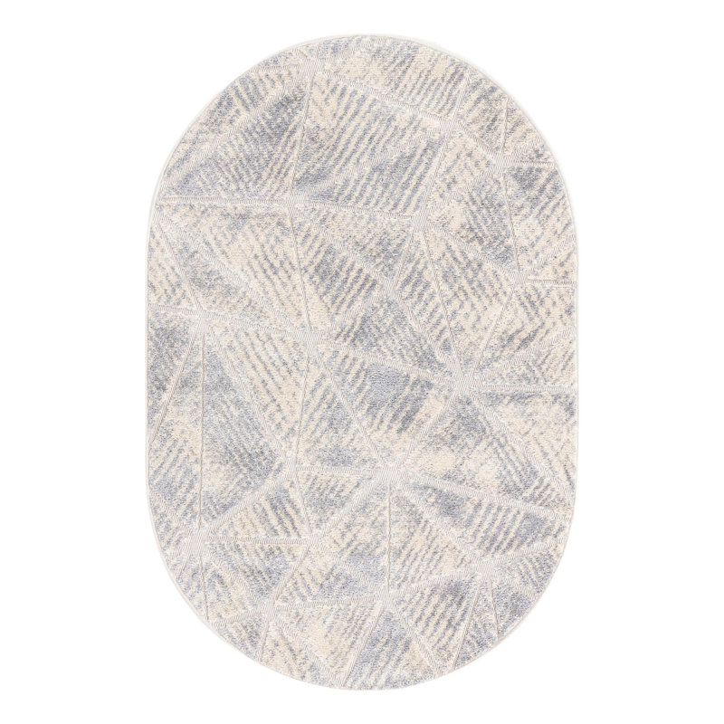 Flaxton Geometric Machine Made Power Loom Polypropylene Area Rug in Sandy Beige, Oval 4' x 6'