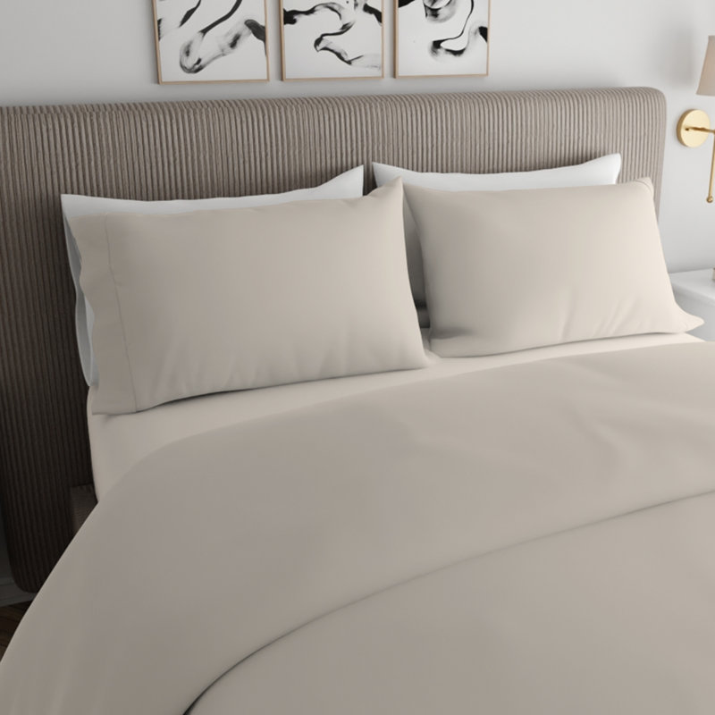 Helaena 144TC 100% Organic Cotton Percale Duvet Set, Super King Duvet Cover + 2 Standard Pillowcases, Ivory
