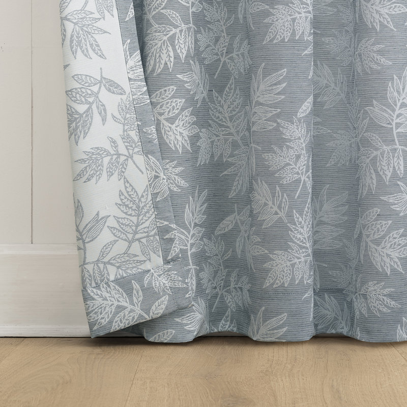 Koda Woven Jacquard Leaf Semi-Sheer Rod Pocket Curtain Panel, 50" W x 63" L, Blue