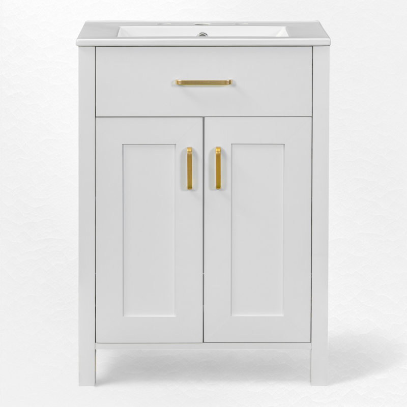 Fabeha 24.2'' Single Bathroom Vanity with Ceramic Top, White