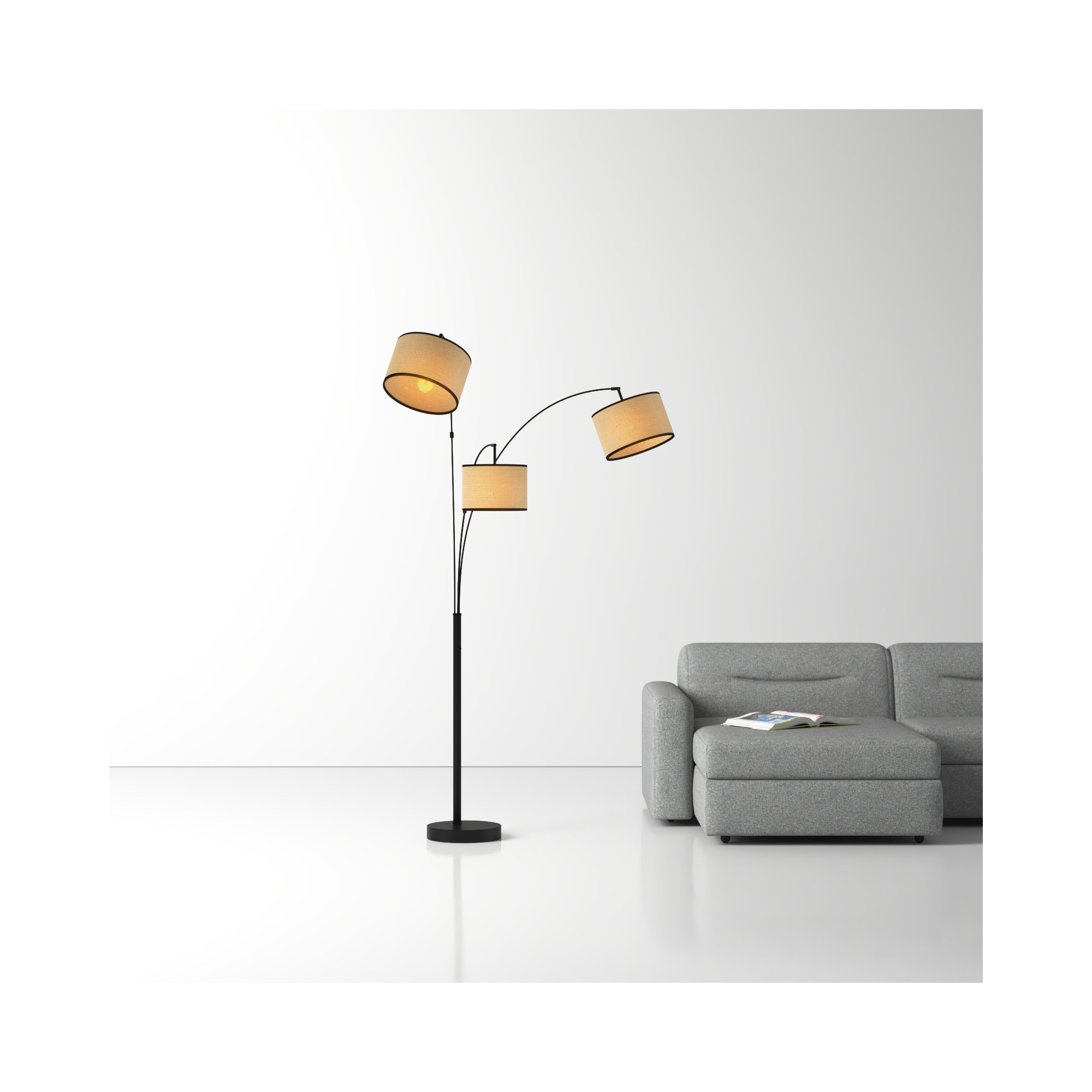 Felice 74'' Floor Lamp, Black, Natural/Black