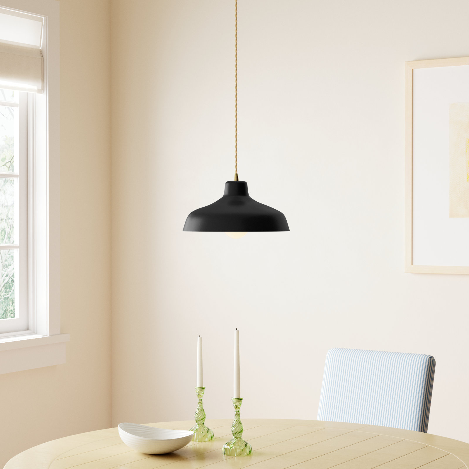 Fallon Ceramic Dimmable Pendant, 7.5" H x 15.5" W x 15.5" D, Carbon Matte Black, Antique Brass
