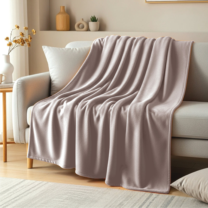 Eilly Luxury Flannel Fleece Throw Blanket for Bed & Sofa, 220cm W x 240cm L, Light Grey