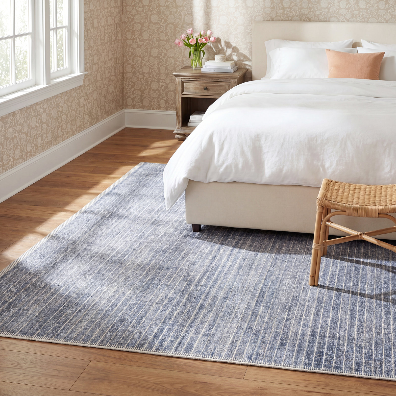 Shenade Denim Hand-Woven Geometric Rug, Rectangle 4' x 6'