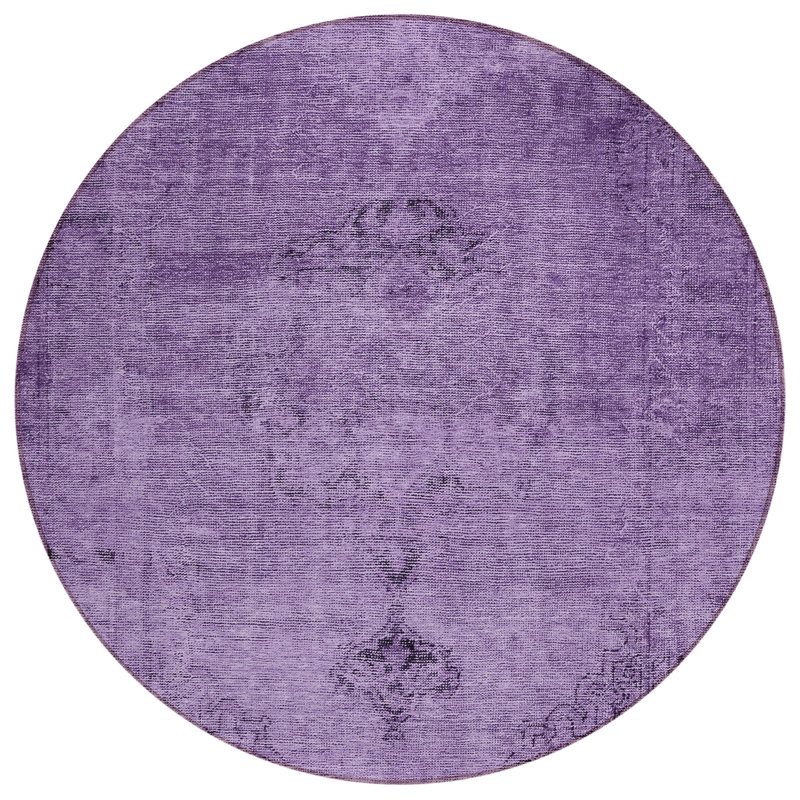Tapis rond lavable oriental 8 po aubergine et lavande