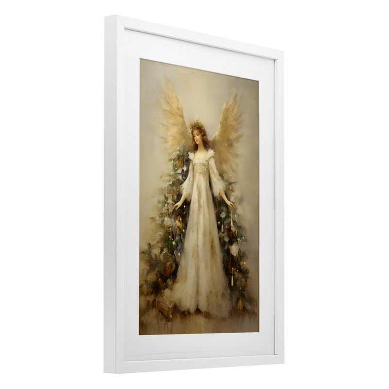 «Ethereal Holiday Angel», reproduction sous verre encadrée, design par Petal Prints Design, H 20 po x l 14 po, Blanc