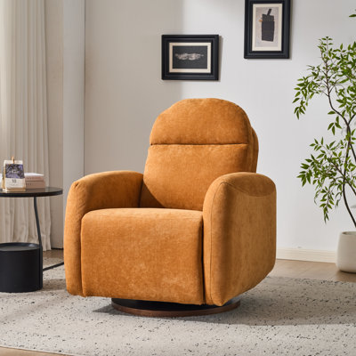 Berwyn Mid-Century Modern Upholstered Manual Recliner Accent Chair with 360° Swivel Glider, Solid Wood Round Base for Living Room, Bedroom & Reading Nook