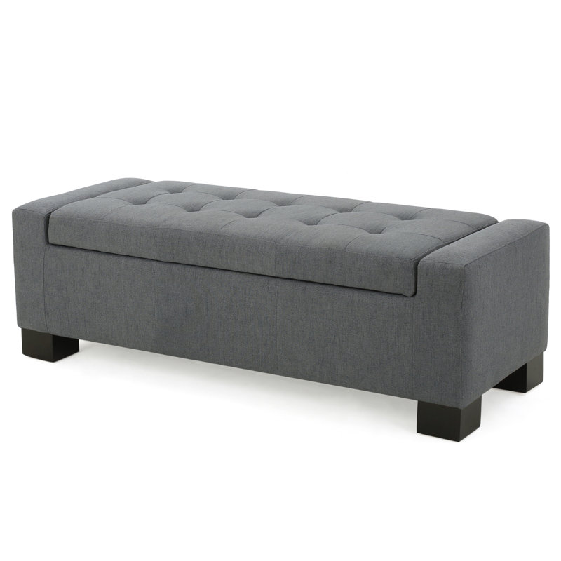 Repose-pieds capitonné rectangulaire avec rangement de 50 po Gianluca, Tissu gris charbon