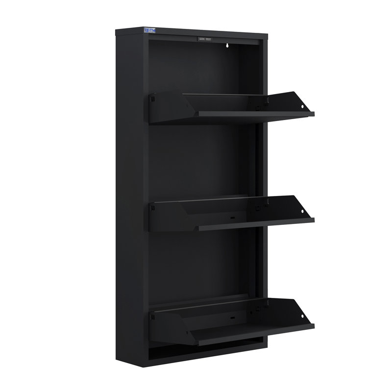 Antibacterial 3 Tier Metal Shoe Cabinet without Holes, Black