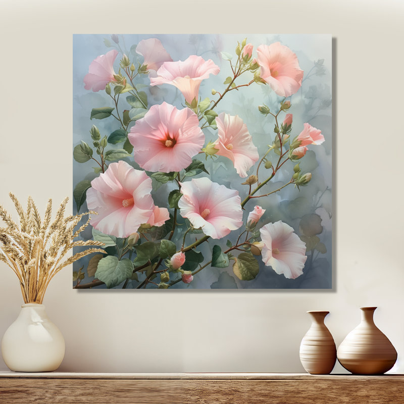 Rose, vert, délicat, branche, Morning Glory, reproduction d'art mural, Toile tendue, H 16 po x l 16 po