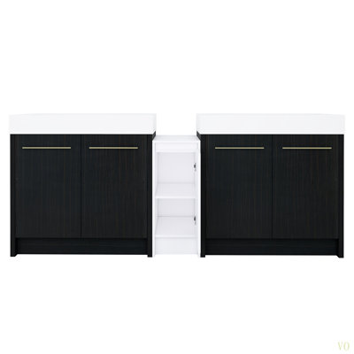 Meuble-lavabo autoportant de 84 pouces avec lavabo en résine et armoires de rangement avec porte à fermeture douce, armoire combinée, ensemble KD