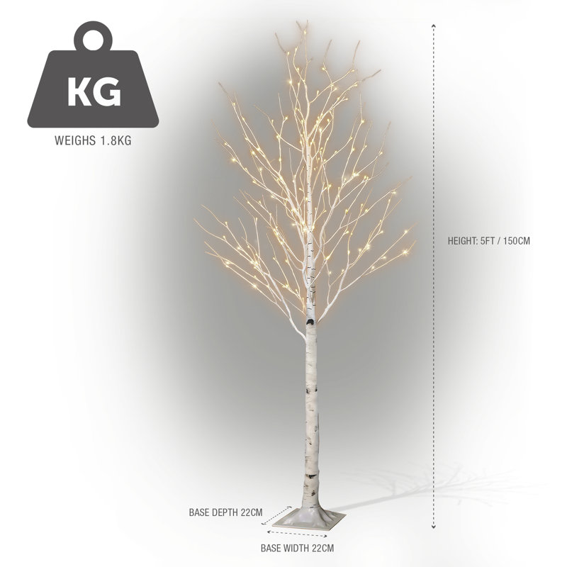 NETTA Birch Tree with Warm White LED Lights, 5 ft