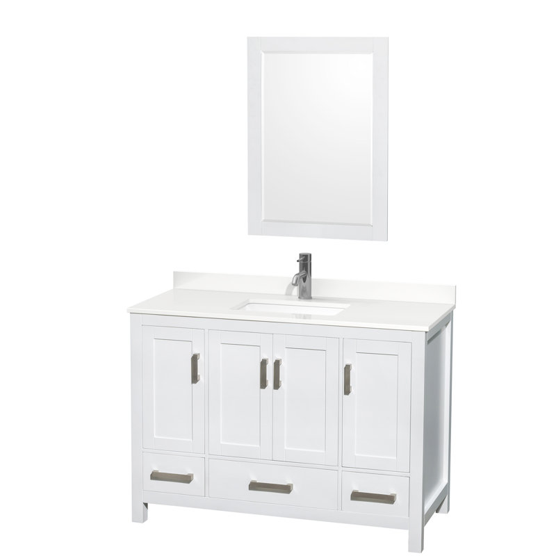 Sheffield 48" Freestanding Single Bathroom Vanity with Quartz Top with 24" Mirror, Dark Gray, White Quartz, Widespread