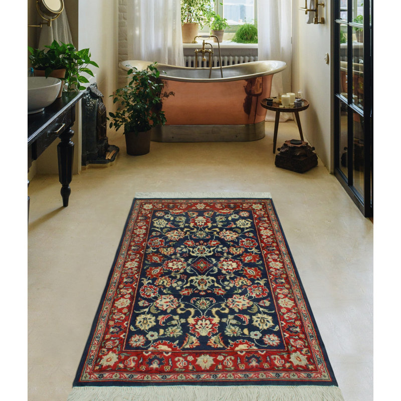Tapis de couloir Hafeedh fabriqué à la main et teint dans la masse - noir - rouge, 2 pi 0 po x 3 pi 1 po