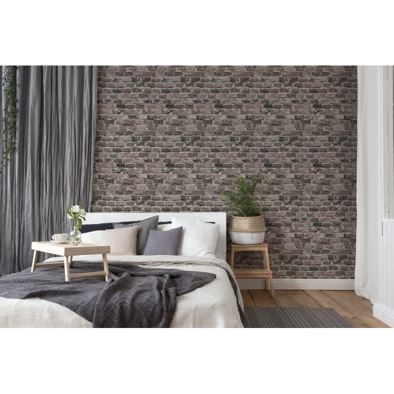 Bricks and More Collection Authentic Brick Wallpaper Roll, Gray