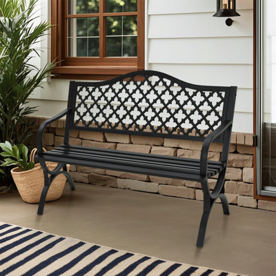 50" Black Outdoor Garden Bench with Arch Legs, Cast Iron Frame, E-Coating for Patio, Porch, and Yard by Lark Manor