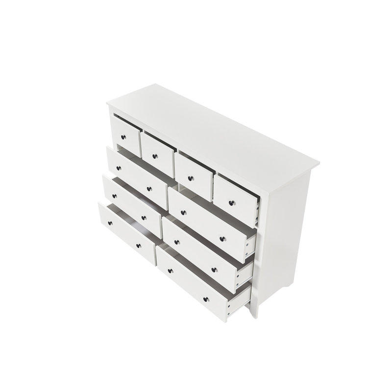Commode moderne à 10 tiroirs pour la chambre à coucher - Vaste commode de rangement, Blanc antique