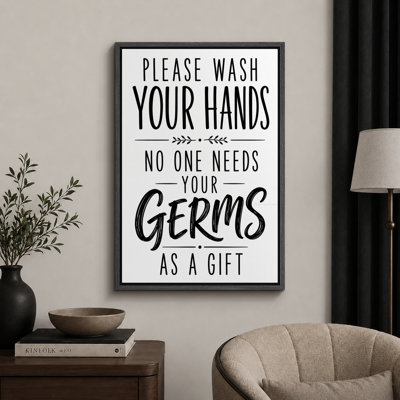 Please Wash Your Hands Funny Quote Artwork, Bathroom Pictures, Framed Canvas Giclee Print Wall Art