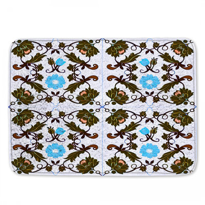 Floral Tile Pattern Bath Mat