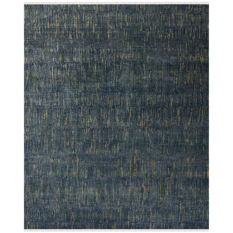 Tapis Nickola Green/Marine moderne abstrait nouée à la main en laine de Nouvelle-Zélande, Blue/Green, Rectangle 2' x 3'