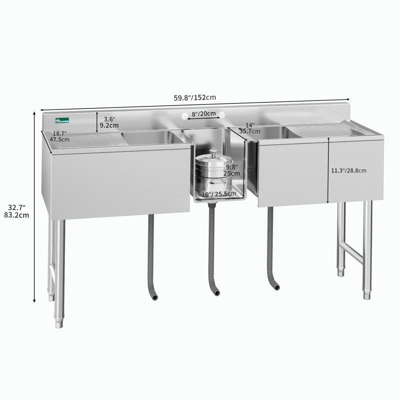 Évier à lessive autoportant argent L 59,8 po x l 32,7 po