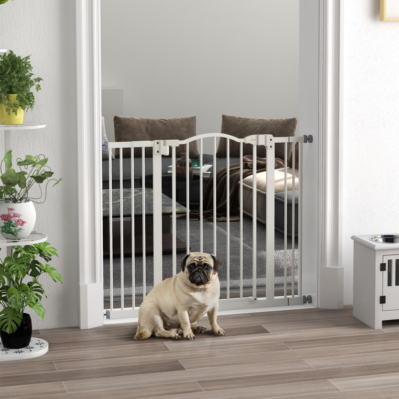Barrière pour animaux 29 "à 39" avec porte à pression pour escalier, blanc
