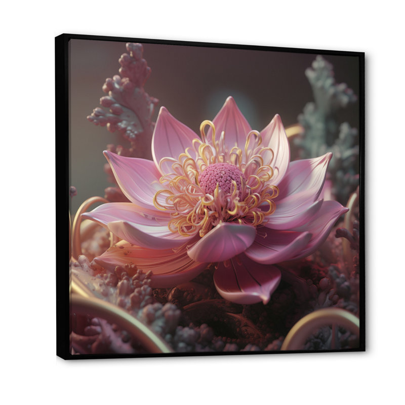 «Blooming Magical Pink Lotus I» sur toile, H 36 po x l 36 po x P 1,5 po, Cadre flottant noir
