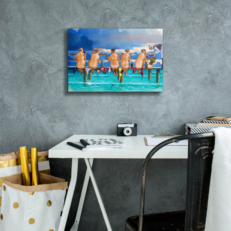 «Wine On The Jetty» par Ronald West, art mural sur toile, H 12 po x l 18 po x P 0,75 po