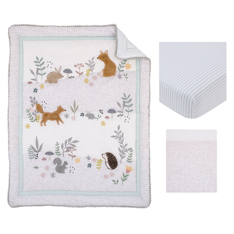 Ensemble de literie pour lit de bébé 3 pièces NoJo Woodland - gris, sauge, brun clair et blanc