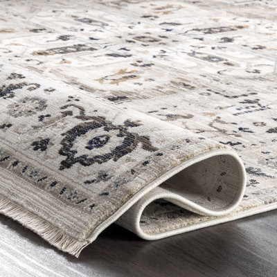 Uriegas Performance Medallion Fringed Beige/Gray/Brown Rug