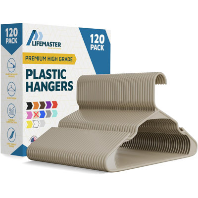 Paquet de 120 cintres en plastique ivoire Lifemaster - Robuste, peu encombrant avec rainures antidérapantes, peut supporter 5 lb, parfait pour les manteaux et les robes