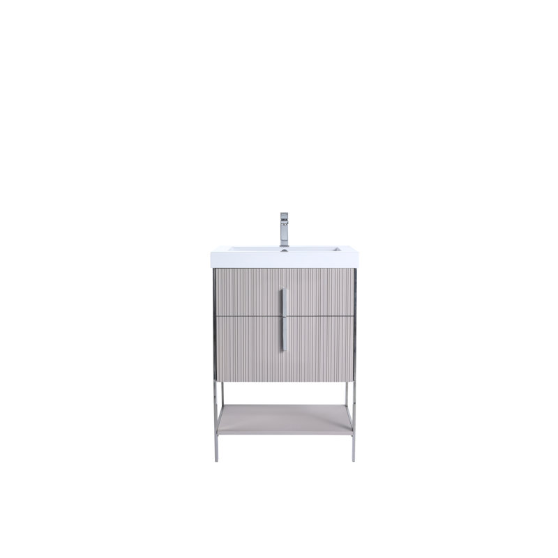 Meuble-lavabo moderne avec plateau en acrylique blanc Fine Fixtures Serenity, Taupe vif / chrome, 24", Blanc
