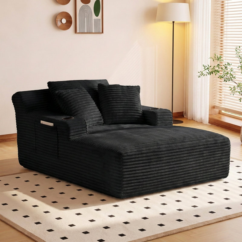 Chaise longue convertible surdimensionnée moderne, support de ressorts ensachés ergonomique, aucun assemblage requis, Noir