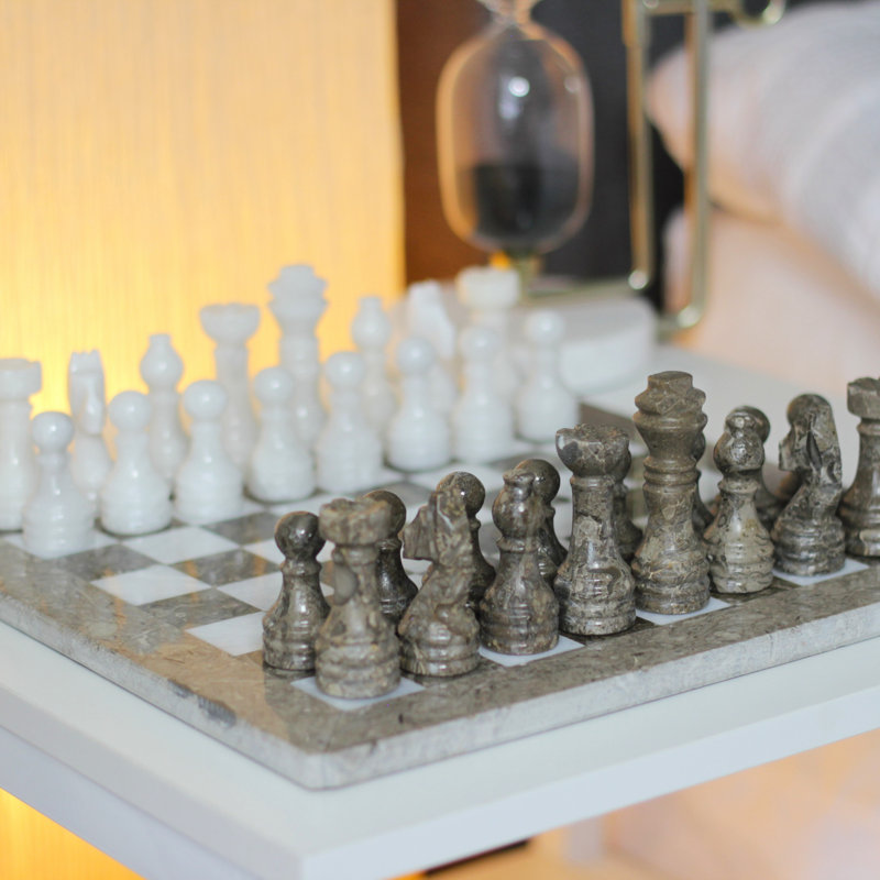 Jeu d'échecs en marbre, Océanique / blanc, L 15 po x l 15 po x H 1 po