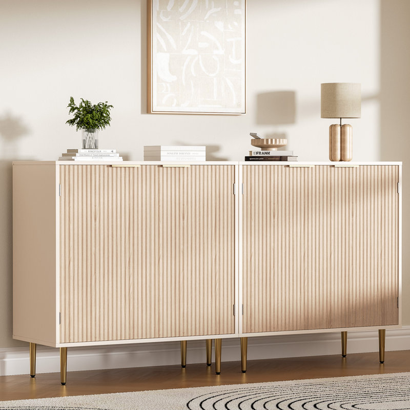 Buffet Sideboard Cabinet With 2 Doors, Modern Kitchen Cabinet With Golden Handles & Legs, Adjustable Shelf, Accent Coffee Bar Storage Sideboard For Kitchen, Living Room