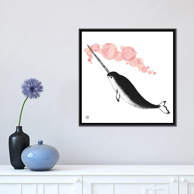 Art papier narwhal, H 18 po x l 18 po x P 1,5 po, Toile avec cadre noir