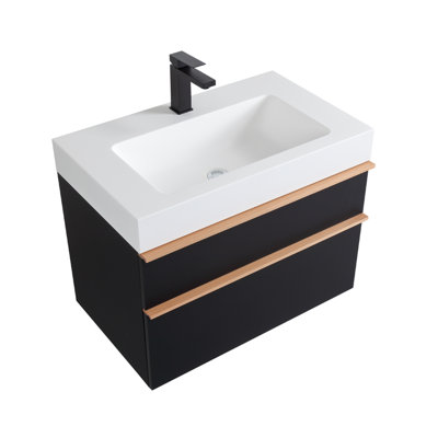 Meuble-lavabo mural avec lavabo en acrylique intégré, 2 tiroirs à fermeture en douceur, armoire flottante pré-assemblée et moderne