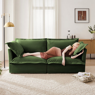 Modern Slipcovered 2-Seat Sofa Couches For Living Room, 2 Seater Sofa, Plain Chenille Deep Seat Sofa With Upholstered Cushion&Detachable Cover, Comfy