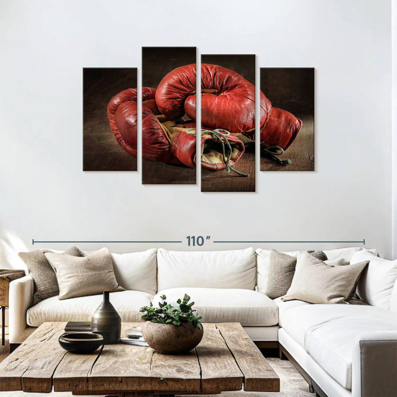 Gants de boxe en cuir rouge Sireci, H 48 po x l 75 po
