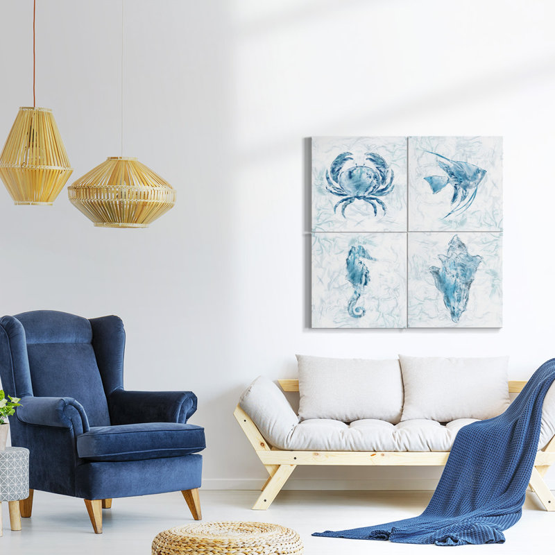 Ensemble de 4 reproductions d'art sur toile encadrées, H 16 po x l 16 po x P 4,5 po